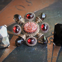 PRICE REDUCED! Majestic Dweck Ring Trio - Checkerboard Faceted Pyrite, Checkerboard Faceted Onyx and AMAZING Smoky Topaz & Garnet Statement Ring