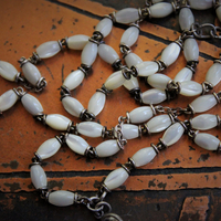 RARE Engraved Antique 1901 French Communion Medal Necklace w/Antique Sterling French Mother of Pearl Rosary Chain,Antique French Mother of Pearl Bead Tassel & Antique Faceted Rock Crystal Drops