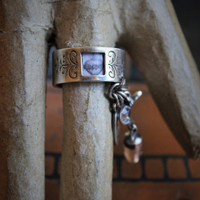 Sterling Artisan Band with Inset Antique Sacred Heart Holy Card Image, Antique French Marian Medal,Vintage Sterling Cross,Silver Capped Rock Quartz Point,Antique Our Lady of Lourdes Medal