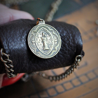 Paradise Lost Necklace Set w/Hand Stitched Distressed Leather Pouch,2 Volume Miniature Paradise Lost (John Milton) Books,Antique French Reliquary Locket,Antique Sacred Heart Cross & More!