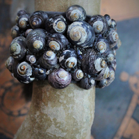 The Sea Cuff & Earring Set w/Found Shells, Sterling Chain, Dark Grey Silk Tassel, Sterling Earring Wires