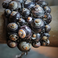 The Sea Cuff & Earring Set w/Found Shells, Sterling Chain, Dark Grey Silk Tassel, Sterling Earring Wires