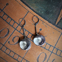 The Sea Cuff & Earring Set w/Found Shells, Sterling Chain, Dark Grey Silk Tassel, Sterling Earring Wires