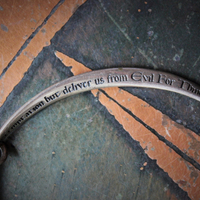 Vintage Sterling Mobious Engraved Bangles with The Lord's Prayer and The Sanskrit Peace Prayer,Antique Medals,Sterling Tassel,Antique Crystal Drop