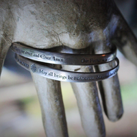 Vintage Sterling Mobious Engraved Bangles with The Lord's Prayer and The Sanskrit Peace Prayer,Antique Medals,Sterling Tassel,Antique Crystal Drop