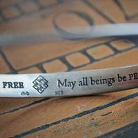 Vintage Sterling Mobious Engraved Bangles with The Lord's Prayer and The Sanskrit Peace Prayer,Antique Medals,Sterling Tassel,Antique Crystal Drop