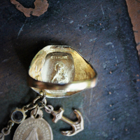 Antique Sterling Vermeil Sacred Heart of Jesus Ring w/Antique Gold Faith,Hope & Charity Medals,Antique French Sacred Heart of Jesus & Marian Medal