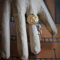 Antique Sterling Vermeil Sacred Heart of Jesus Ring w/Antique Gold Faith,Hope & Charity Medals,Antique French Sacred Heart of Jesus & Marian Medal