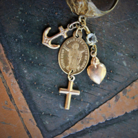 Antique Sterling Vermeil Sacred Heart of Jesus Ring w/Antique Gold Faith,Hope & Charity Medals,Antique French Sacred Heart of Jesus & Marian Medal