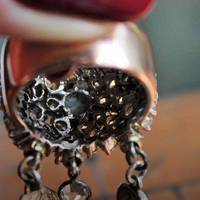 Unique Faceted White Topaz Ring w/Antique French Medals,Antique Bezel Set Rock Crystal Connector