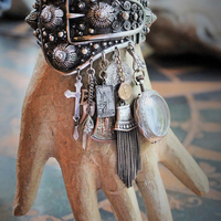 Gypsy Soul Cuff Bracelet w/Antique Etrusceana Silver Buckle Cuff, Antique Sterling Locket w/Saint Sarah of the Gypsies Image,Sterling 'The Magician' Tarot Medal & Much More!