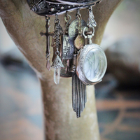 Gypsy Soul Cuff Bracelet w/Antique Etrusceana Silver Buckle Cuff, Antique Sterling Locket w/Saint Sarah of the Gypsies Image,Sterling 'The Magician' Tarot Medal & Much More!