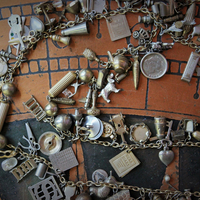 Price Reduced! Long Fully Loaded Antique & Vintage Charm Necklace with Dozens of Articulating, Rare, and Unusual Metal & Sterling Charms - Wear as Is or Make Several Charm Bracelets & Necklaces!