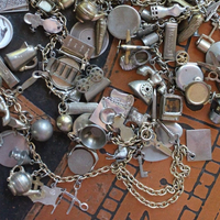 Price Reduced! Long Fully Loaded Antique & Vintage Charm Necklace with Dozens of Articulating, Rare, and Unusual Metal & Sterling Charms - Wear as Is or Make Several Charm Bracelets & Necklaces!