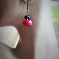 Faceted Natural Ruby & Faceted Smoky Topaz Necklace & Earring Set w/Antique Goldfill Cross, Antique Chain & Chain Tassel