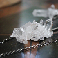 Clear Evidence Necklace w/Amazing Clear Rock Quartz Clusters, Antique Sterling & Rolo Chain,Sterling Bar Link Connector