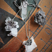 Clear Evidence Necklace w/Amazing Clear Rock Quartz Clusters, Antique Sterling & Rolo Chain,Sterling Bar Link Connector