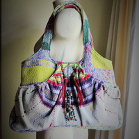 ALTaeRation Designs Antique Kantha Handbag w/Antique Marian Medal, Multi Gemstone Tassel,Antique Enamel Beads, Silk Tassels - and Matching Cosmetic Bag!