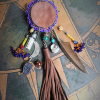 Everything you Need Amulet Necklace w/Antique Gypsy Beaded Finding,Antique Inlaid Crescent Moon,Artisan Butter Soft Leather Tassel & Ties + More!