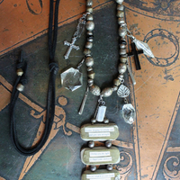 I Come Longing Necklace w/Antique Tribal Beads,Old Wood Findings with Mother Teresa "I THIRST" Text,Multiple Rock Quartz Drops,Antique Kuchi Findings & More!