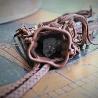 Where Light enters You Necklace w/Butter Soft Braided Brown Suede Leather Pouch, Antique Sterling Old Pawn Beads,Highly Detailed Sword Medal,Faceted Rock Quartz Nugget & Tiny IHS Cross