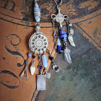 Asymmetrical Gypsy The Moon Earrings w/Antique Kuchi Gypsy Findings,Sterling The Sun Tarot Medal,Antique Hand Blown Mardi Gras Beads & More!