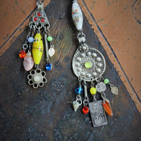 Asymmetrical Gypsy The Sun Earrings w/Antique Kuchi Gypsy Findings,Sterling The Sun Tarot Medal,Antique Hand Blown Mardi Gras Beads & More!