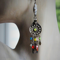 Asymmetrical Gypsy The Sun Earrings w/Antique Kuchi Gypsy Findings,Sterling The Sun Tarot Medal,Antique Hand Blown Mardi Gras Beads & More!