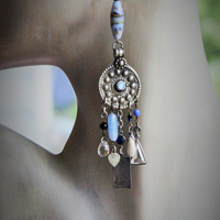 Asymmetrical Gypsy The Moon Earrings w/Antique Kuchi Gypsy Findings,Sterling The Sun Tarot Medal,Antique Hand Blown Mardi Gras Beads & More!