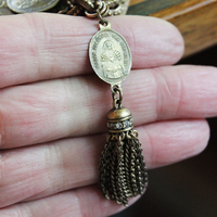 Solid Bronze Gold Antique French Medal Bracelet & Earring Set w/Multiple Antique French Medals, Vintage Chain Tassels & Bronze Earring Wires