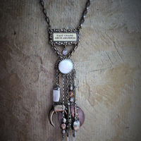 The Druidess Necklace with 1916 Druidess Badge, Antique Link Chain, Sterling Quartz Point & Crescent Moon Sceptor, Antique Moon Glow Cabochon & Much More!