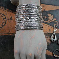 SOLD to D Exceptional Antique Art Deco Jewelry Set of 12 Solid Sterling Bangles Bracelets, Engraved Cuff & Earrings
