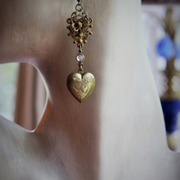 Antique Etruscan Findings & Vintage Heart Lockets Earrings - 50% Off w/purchase of matching necklace!