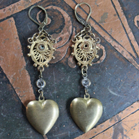 Antique Etruscan Findings & Vintage Heart Lockets Earrings - 50% Off w/purchase of matching necklace!