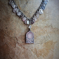 RARE Antique French Charm Necklace with Extraordinary 1914  Signed Penin Lyon Eucharist Apparition Medal and Dozens of Antique French Medals on Sterling Rolo Chain