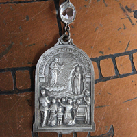 RARE Antique French Charm Necklace with Extraordinary 1914  Signed Penin Lyon Eucharist Apparition Medal and Dozens of Antique French Medals on Sterling Rolo Chain