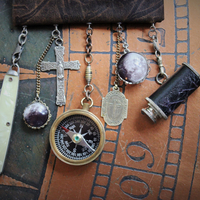 The Journey Necklace with Antique Leather Pouch, Removable Compass, Mini Telescope & Pocket Knife, Glass Moon Image Orbs & More!