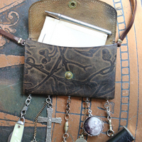 The Journey Necklace with Antique Leather Pouch, Removable Compass, Mini Telescope & Pocket Knife, Glass Moon Image Orbs & More!