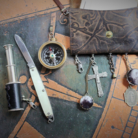 The Journey Necklace with Antique Leather Pouch, Removable Compass, Mini Telescope & Pocket Knife, Glass Moon Image Orbs & More!