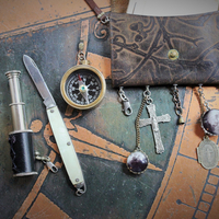 The Journey Necklace with Antique Leather Pouch, Removable Compass, Mini Telescope & Pocket Knife, Glass Moon Image Orbs & More!