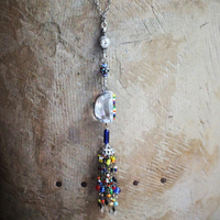 In Your Light Necklace with Faceted Rock Crystal Pendant,Antique Glass Bead Findings & Tassel,Antique Kuchi Faceted Crystal Connector,Sterling Link Chain