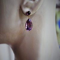 14K Gold Faceted Tear Drop Natural Brazilian Amethyst Gemstone Post Earrings