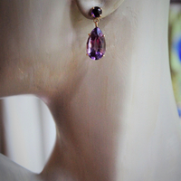 14K Gold Faceted Tear Drop Natural Brazilian Amethyst Gemstone Post Earrings