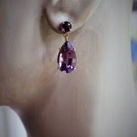 14K Gold Faceted Tear Drop Natural Brazilian Amethyst Gemstone Post Earrings