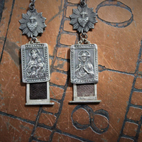 Rare Antique Sterling Scapular Medal Earrings w/Antique Sacred Heart Medals, Sterling Leverback Earring Wires