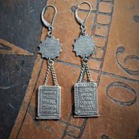 Rare Antique Sterling Scapular Medal Earrings w/Antique Sacred Heart Medals, Sterling Leverback Earring Wires
