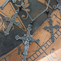 NEW! To Pray Necklace with 7 French Crosses, Antique Rosary Bead Fragments, Silver Chain