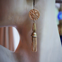 Rare Matching Antique Astrological Saint Christopher Earrings with Antique Foxtail Chain Tassels & Gold Filled Leverback Earring Wires