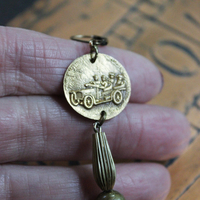 Rare Matching Antique Astrological Saint Christopher Earrings with Antique Foxtail Chain Tassels & Gold Filled Leverback Earring Wires