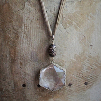 NEW! The Creator's Star Necklace with Faceted Rock Quartz Star, and 14 Strand Chain